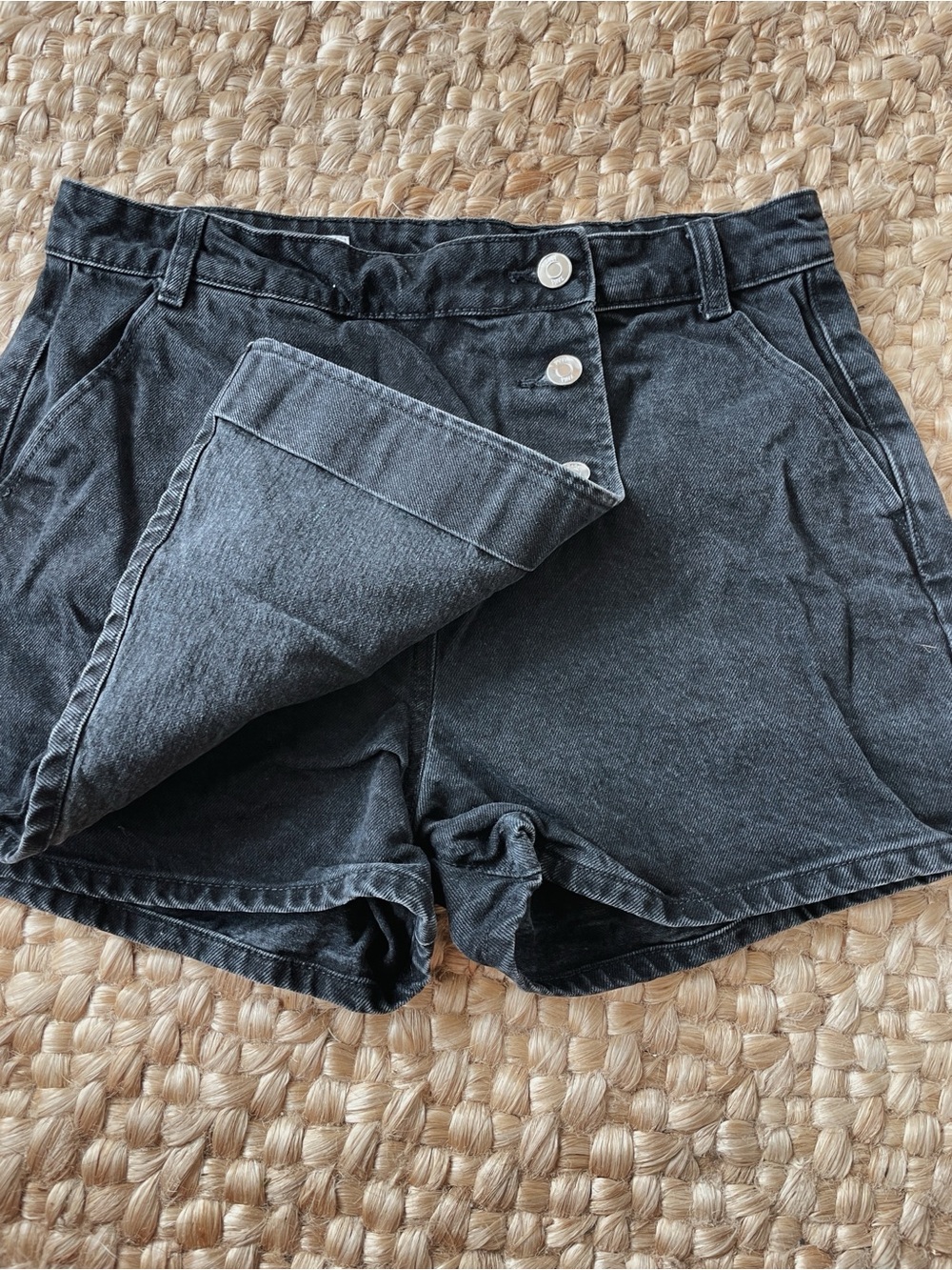 Zara Washed Black Denim Mini Skort with Button Front Size M Casual Classic - Picture 6 of 7